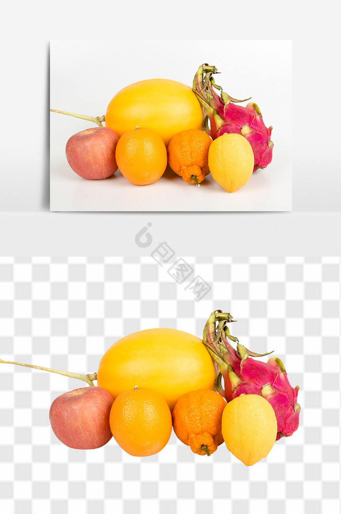 新鲜苹果橙子橘子柠檬蜜瓜免抠水果组合图片