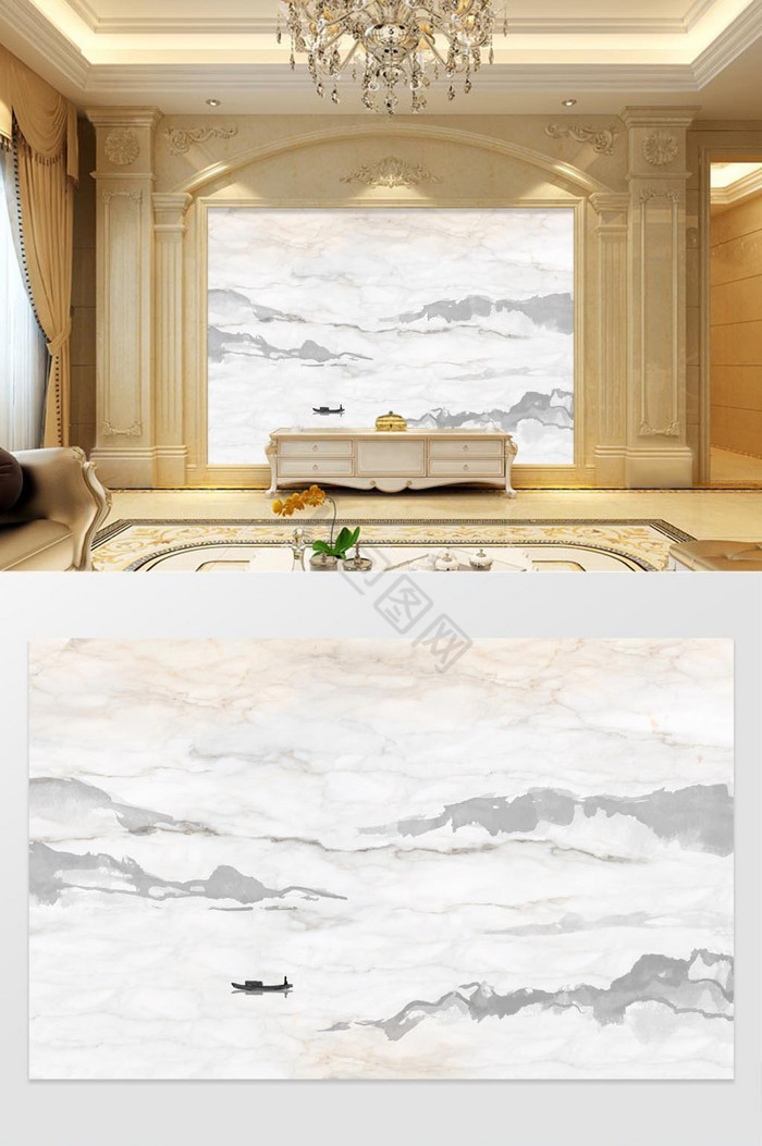高清3D大理石石纹高山日出沙发背景墙图片