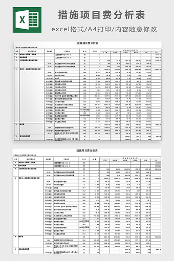 措施项目费分析表excel模板图片