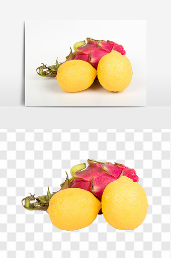 新鲜火龙果柠檬热带水果高清免抠组合元素图片