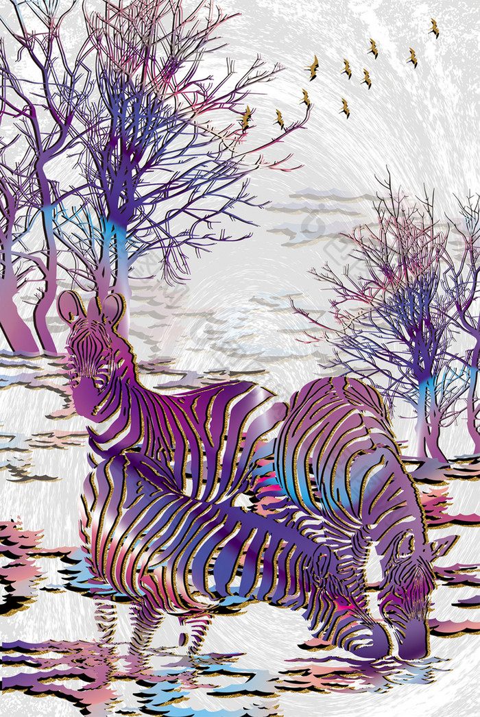 大气抽象立体斑马图案装饰画