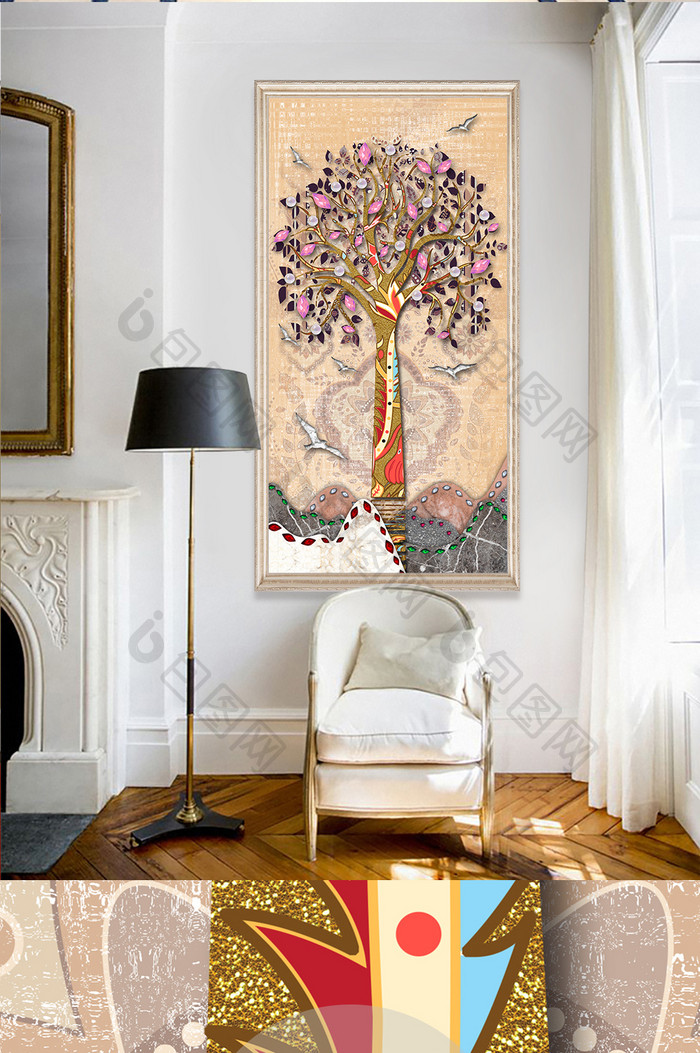文艺大气立体抽象树木图案玄关装饰画