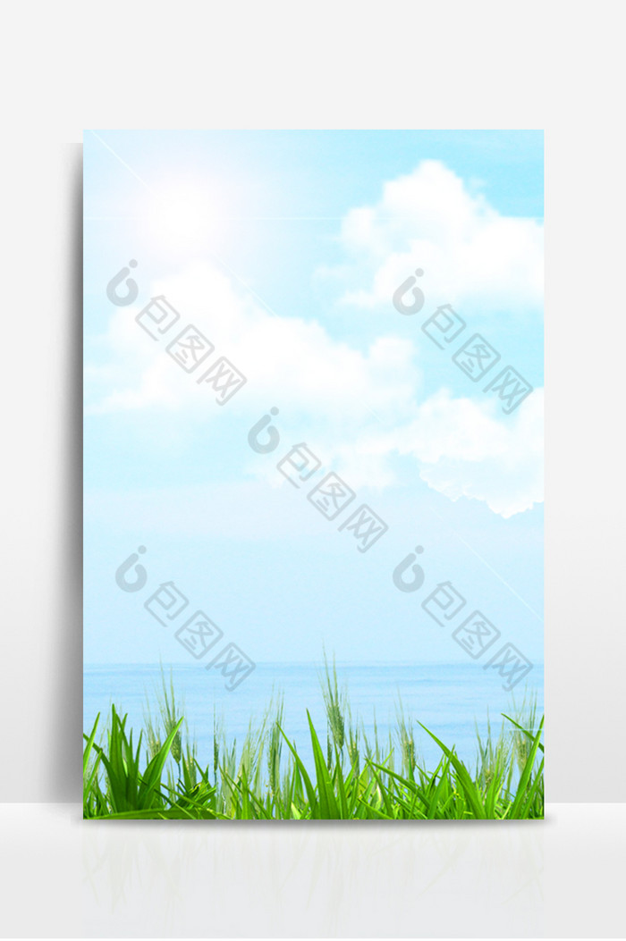 蓝天白云海洋草地阳光文艺图图片图片