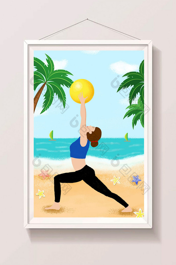在海边运动健身练瑜伽