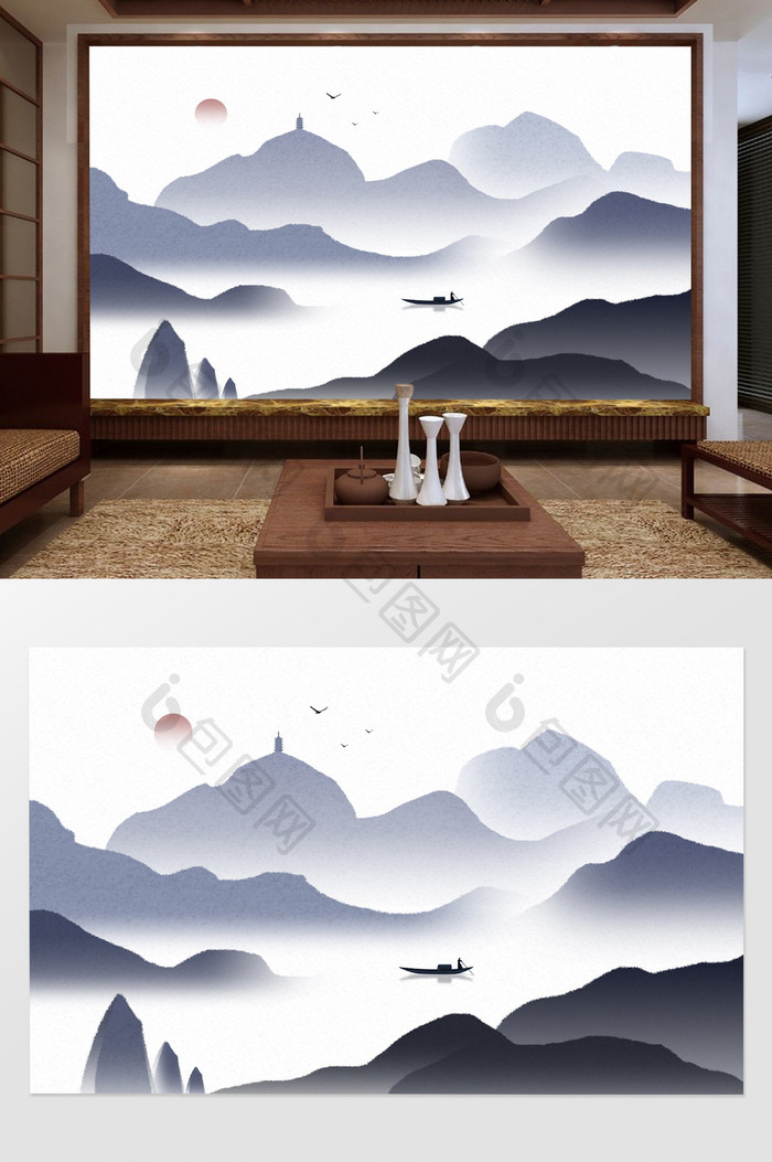 中国风创意水墨电视背景墙定制
