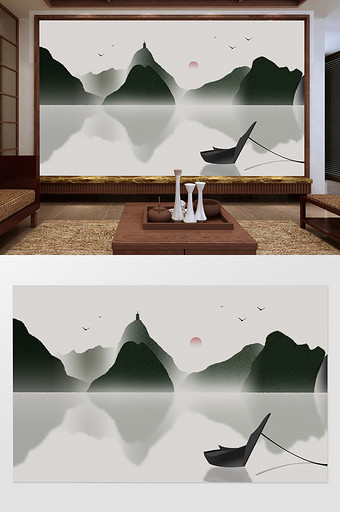中国风水墨山水创意意境电视背景墙定制图片