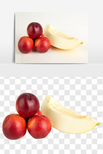 新鲜桃子甜瓜高清透底免抠水果组合元素图片