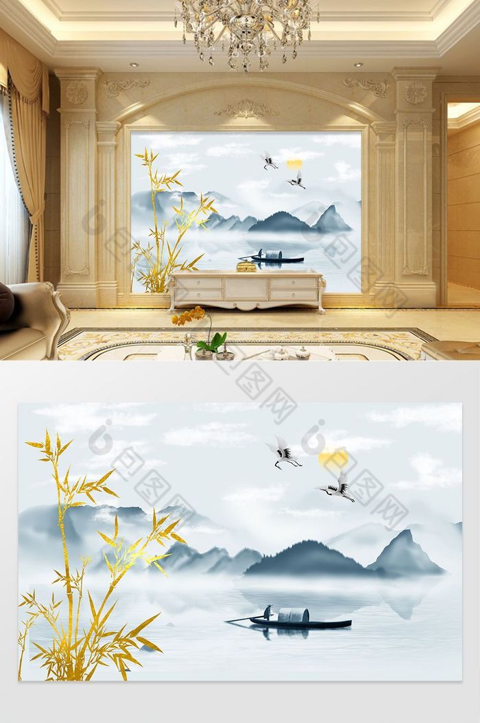 电视背景墙中国风背景墙装饰画图片