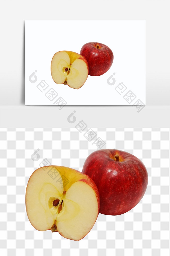 新鲜切半红苹果水果元素