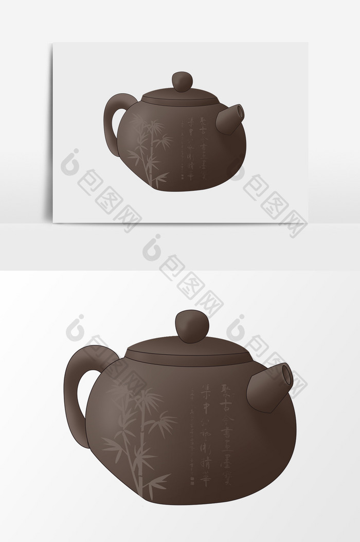 手绘水彩中国风茶壶