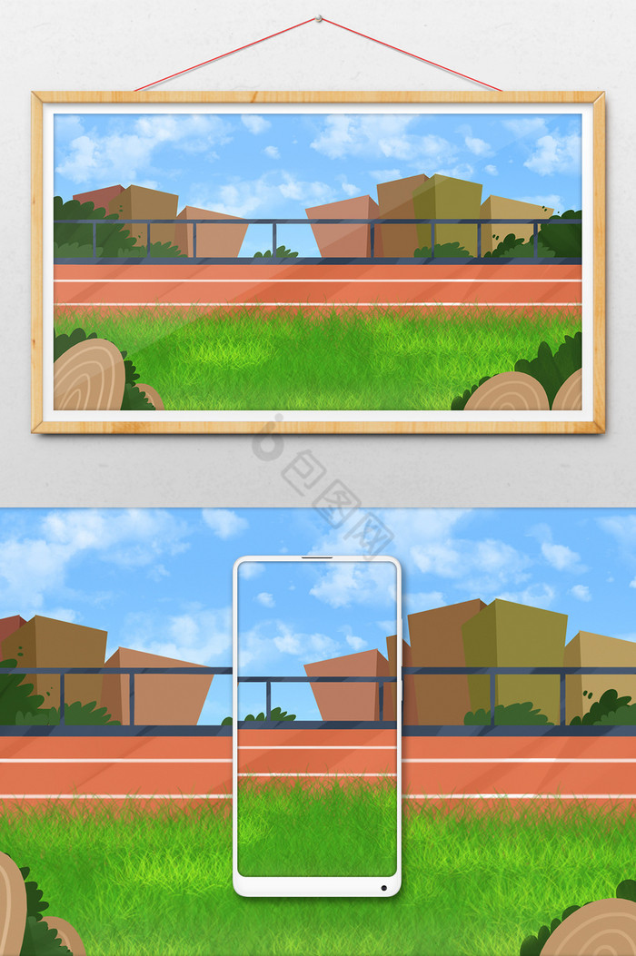 彩色手绘创意田径运动体育跑道年轻人奔跑