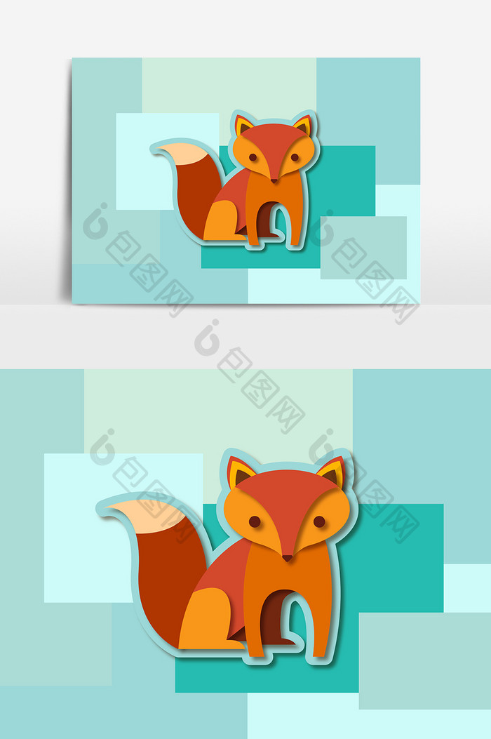 红色狐狸剪纸设计元素