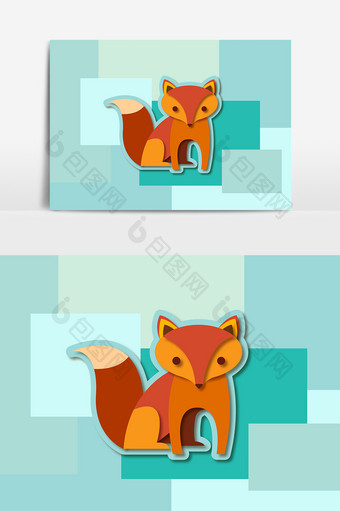 红色狐狸剪纸设计元素图片