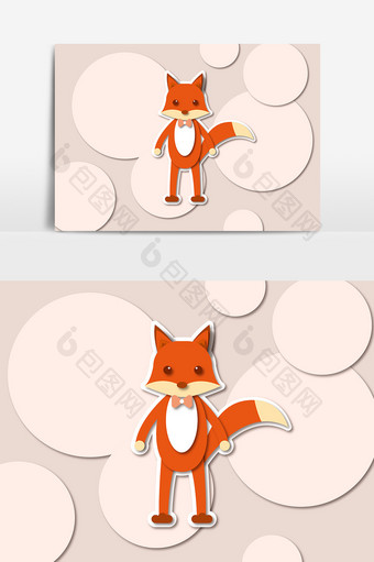 红色狐狸剪纸效果元素图片