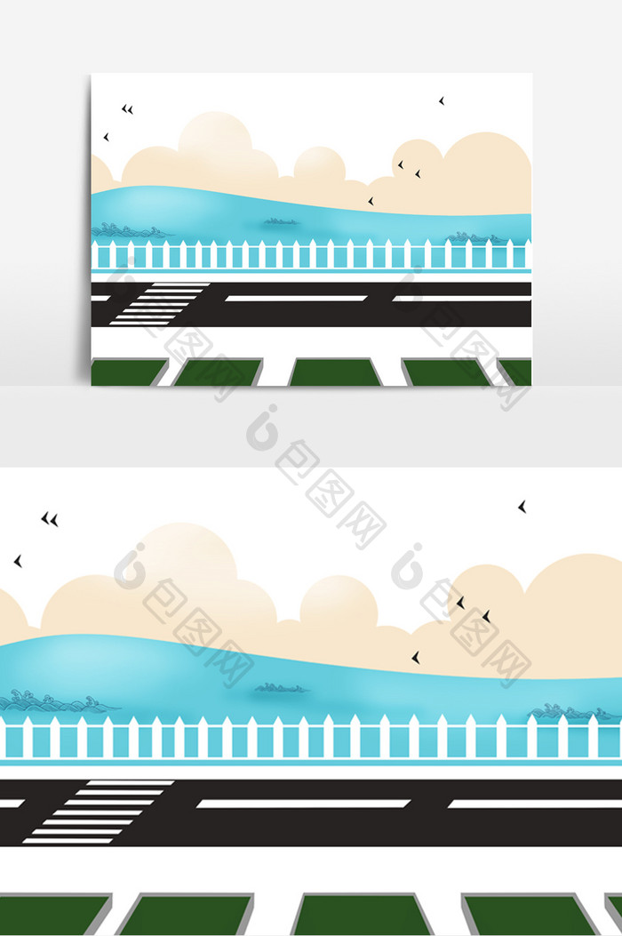 扁平化风格城市道路元素