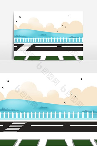扁平化风格城市道路元素图片