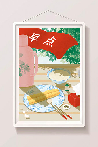 清新传统早点豆浆油条插画图片