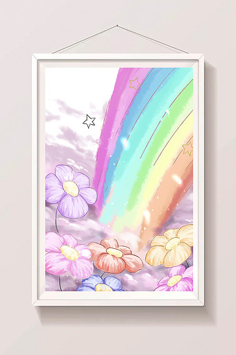 水彩手绘彩虹花卉插画图片