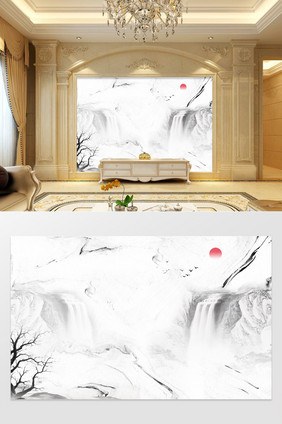 高清3D大理石纹山水花客厅沙发背景墙定制