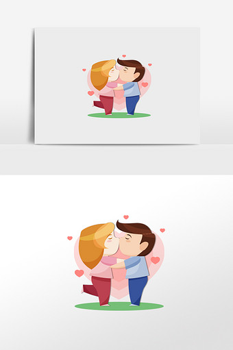 卡通亲亲情侣插画元素图片