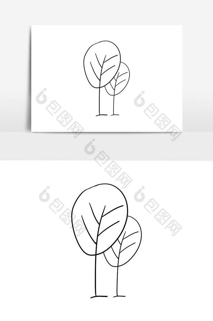 手绘卡通矢量植物小树元素