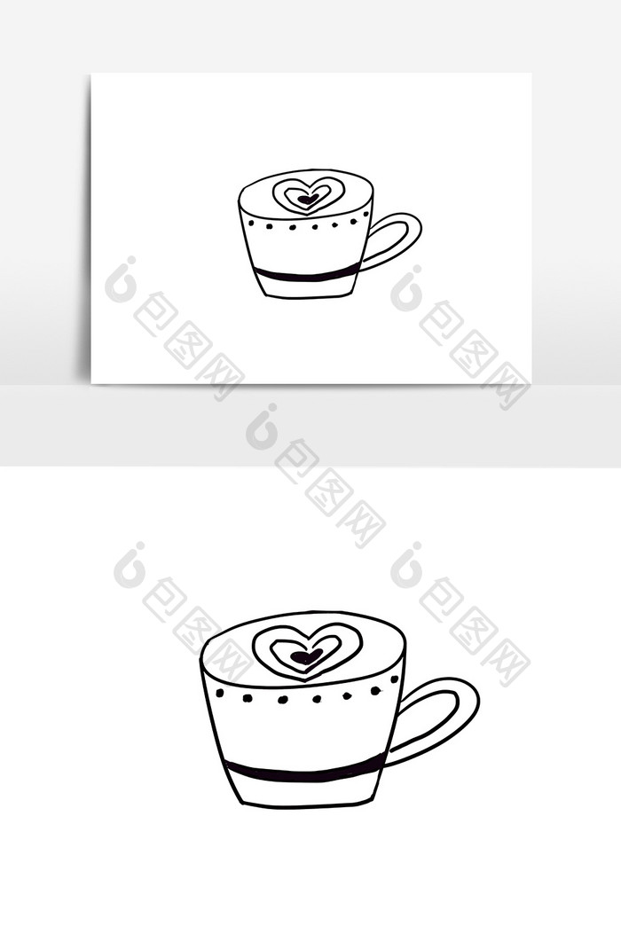 手绘卡通矢量爱心咖啡元素