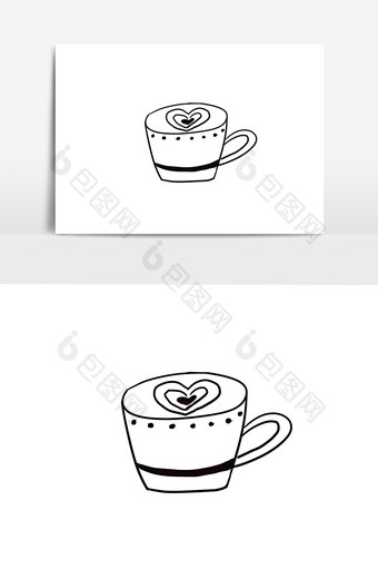 手绘卡通矢量爱心咖啡元素图片