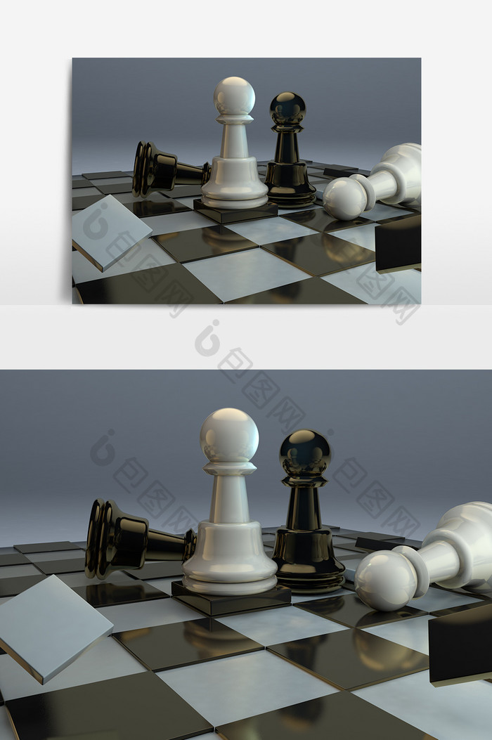 C4D原创国际象棋透明背景元素