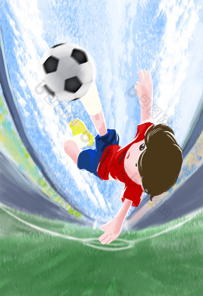 足球少年临门抽射插画图片