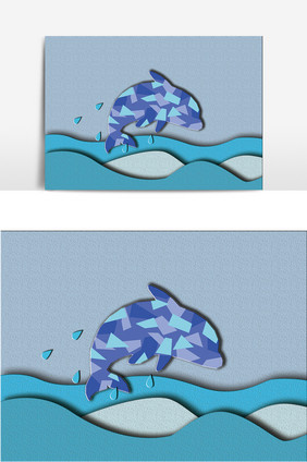 剪纸风格鲸鱼大海元素