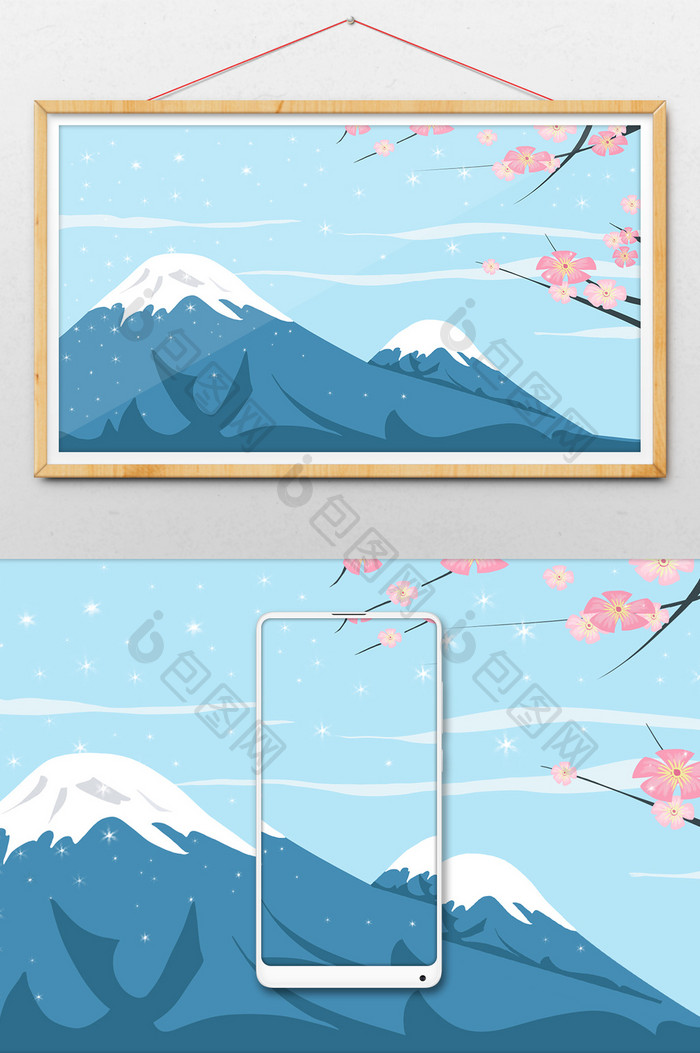 富士山樱花风情插画