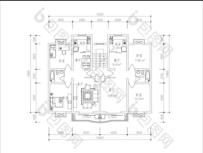 定制四居室多层CAD户型图