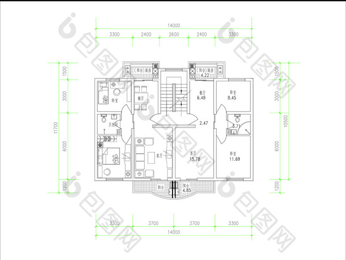 室内设计图两室两厅经典CAD户型图