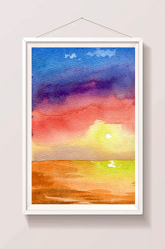 日出夏日手绘风景清新水彩背景图片下载