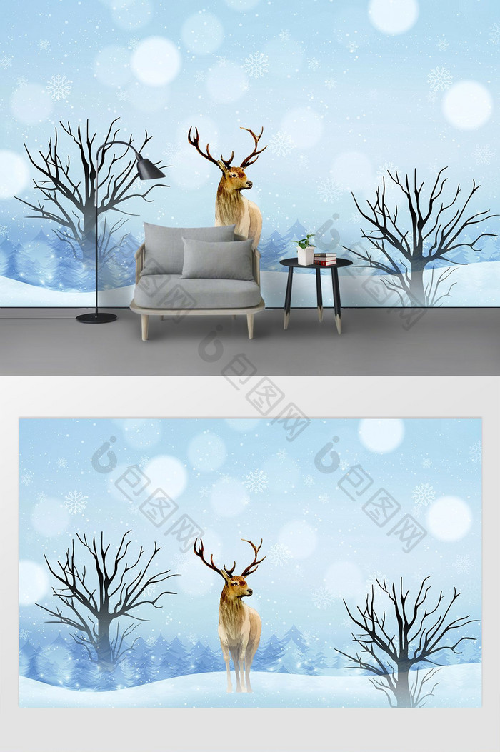 北欧抽象油画森林麋鹿电视背景墙