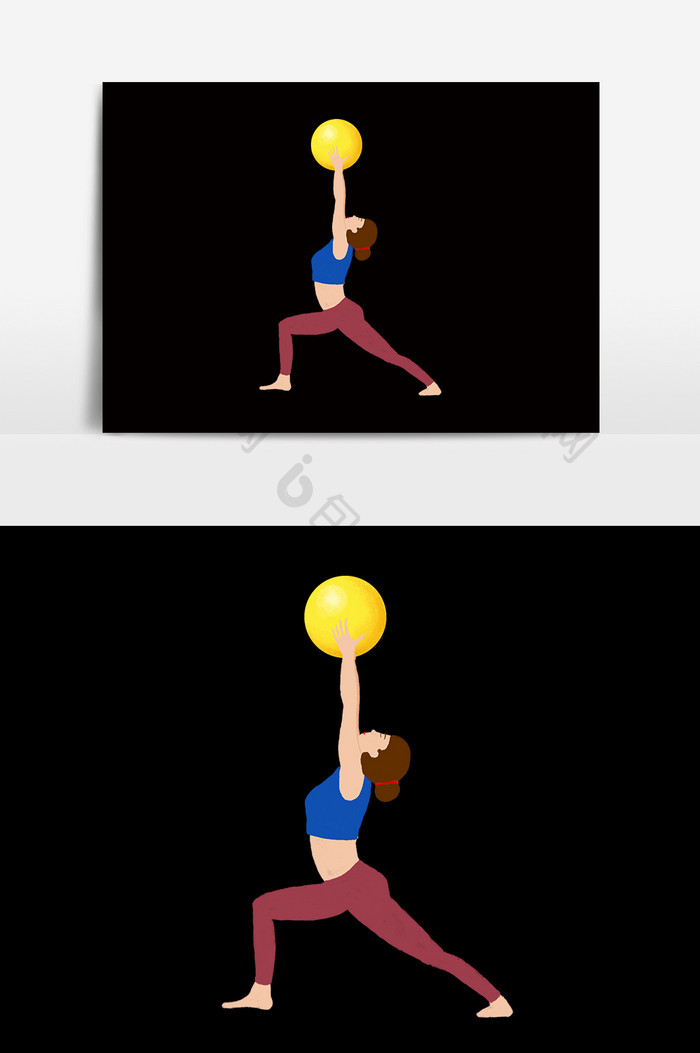 卡通健身瑜伽球美女