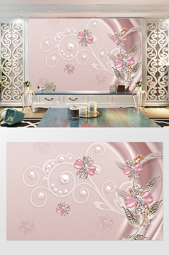 3d立体镶钻珠宝花朵花瓣珍珠花纹背景墙图片