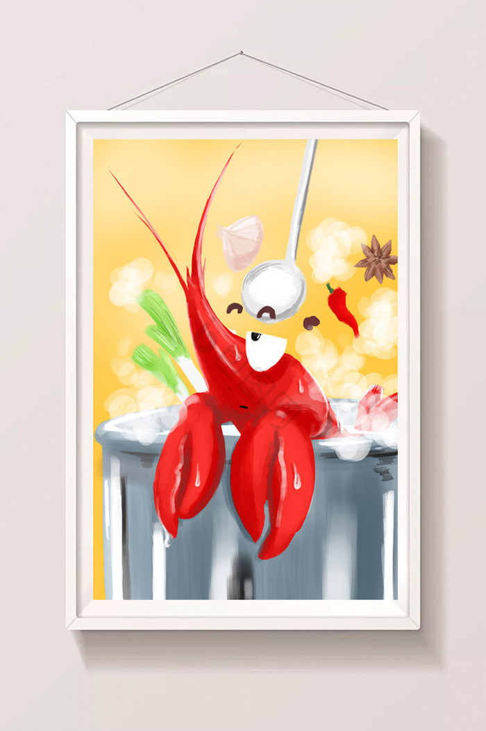 洗澡龙虾插画图片
