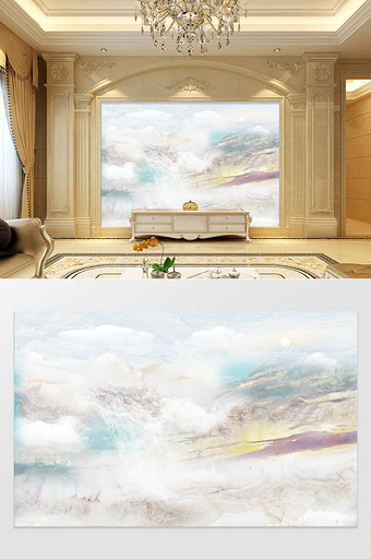 高清时尚3D大理石纹山水云雾背景墙定制图片