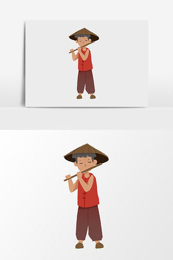 卡通吹笛子的牧童图片