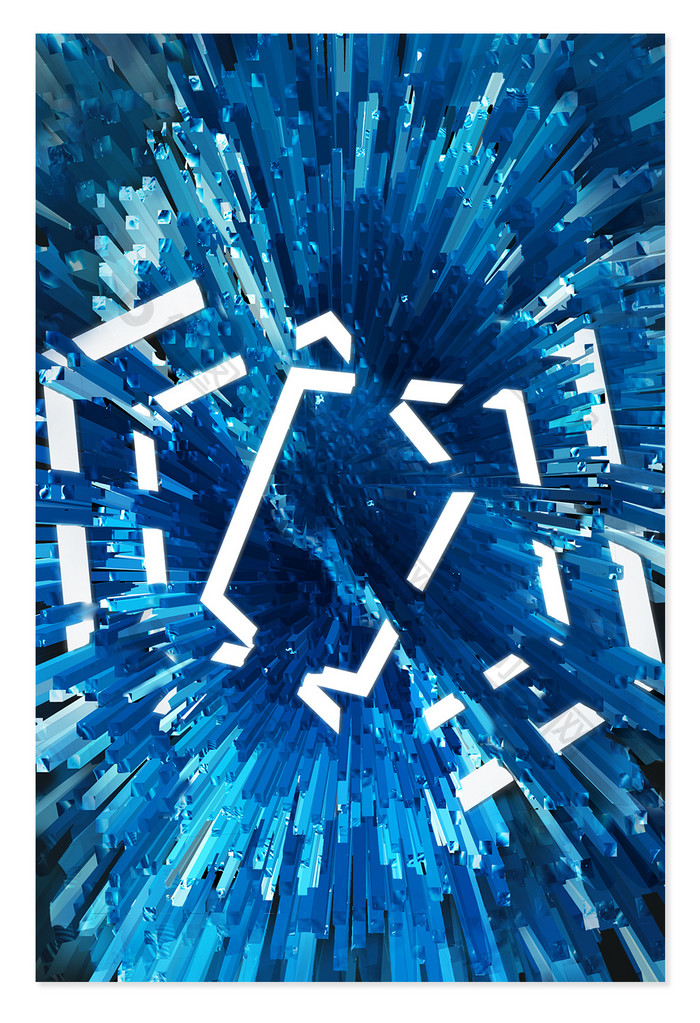抽象风格蔚蓝3D放射水晶柱状体背景