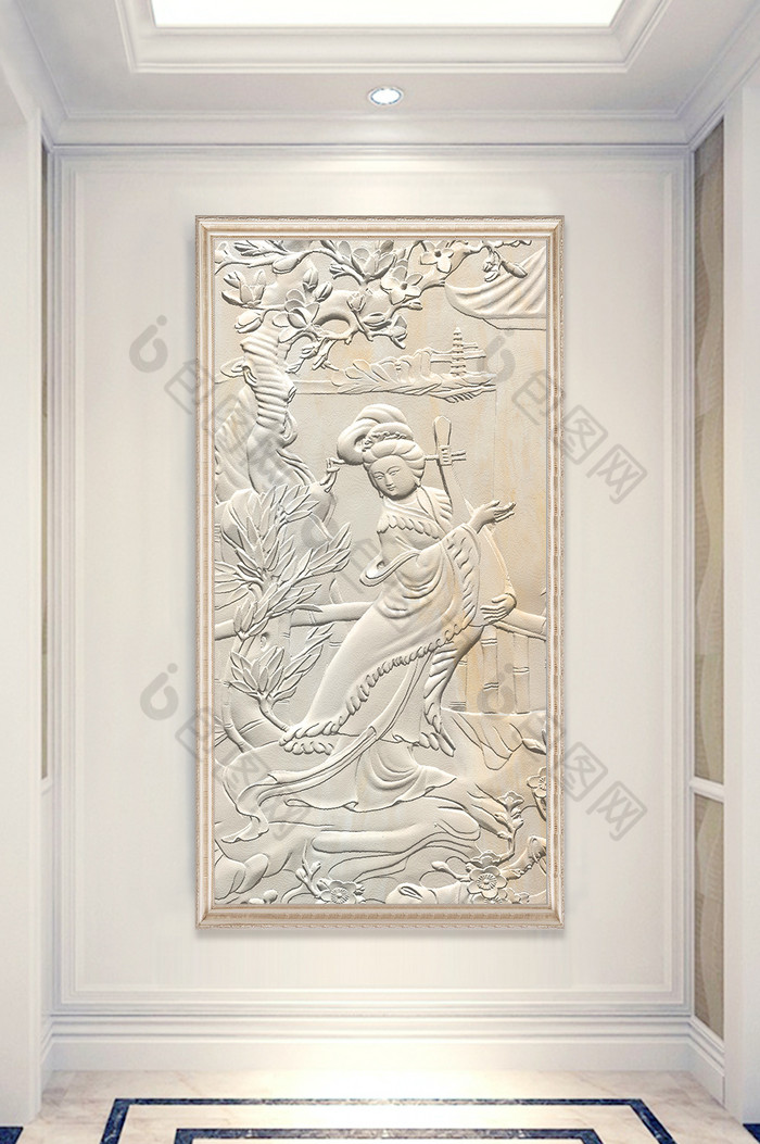 3d浮雕古代美女砂岩玄关装饰画