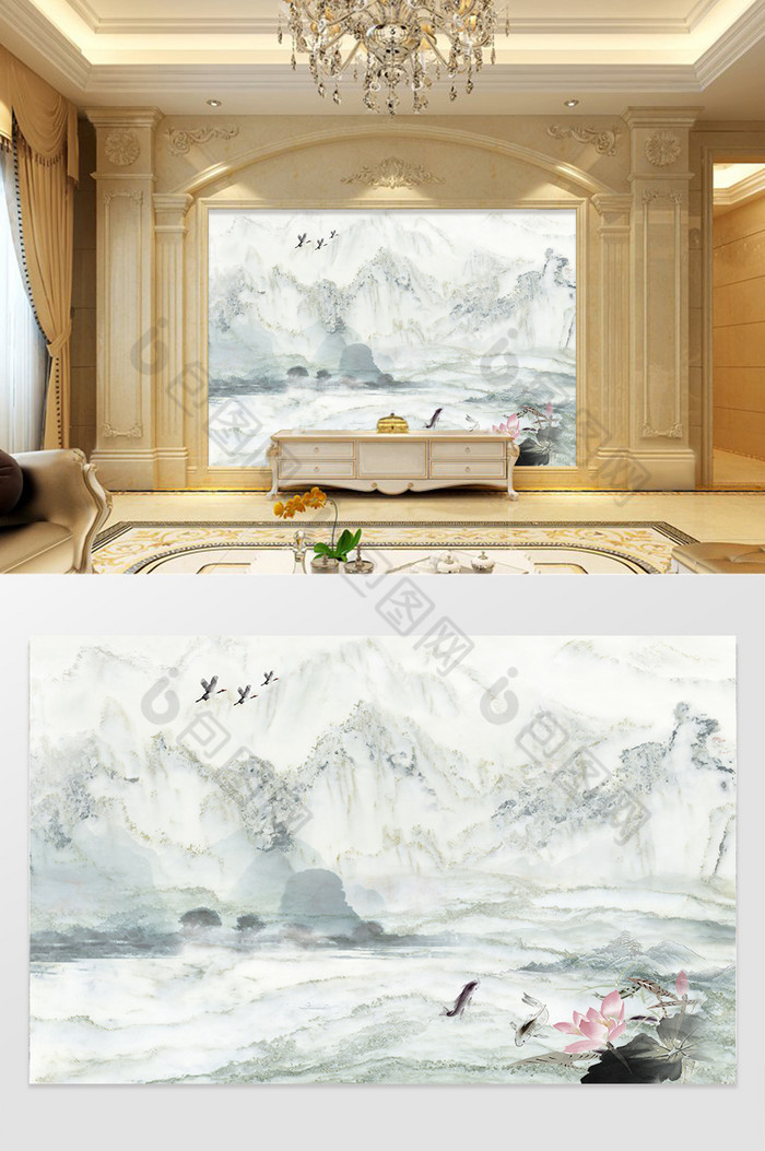简约山水沙发背景墙山水画图片