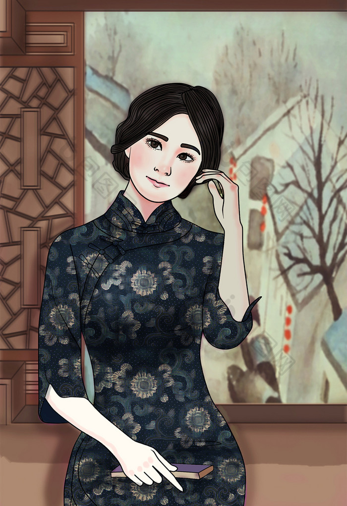古风美女旗袍插画