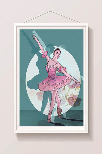 唯美暖色芭蕾舞蹈运动美女插画图片