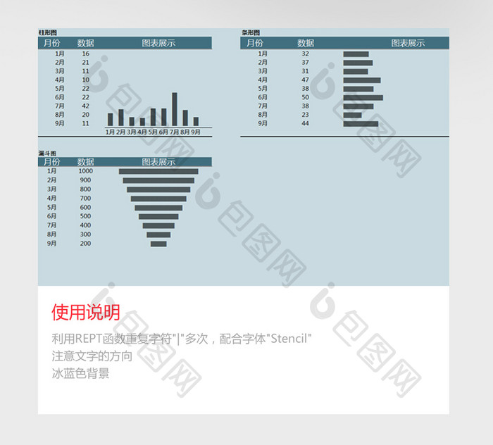 冰蓝色REPT函数式作图法