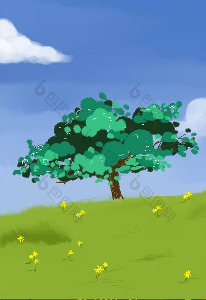 绿地大树风景插画