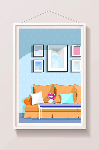 冷色调室内客厅扁平素材图片