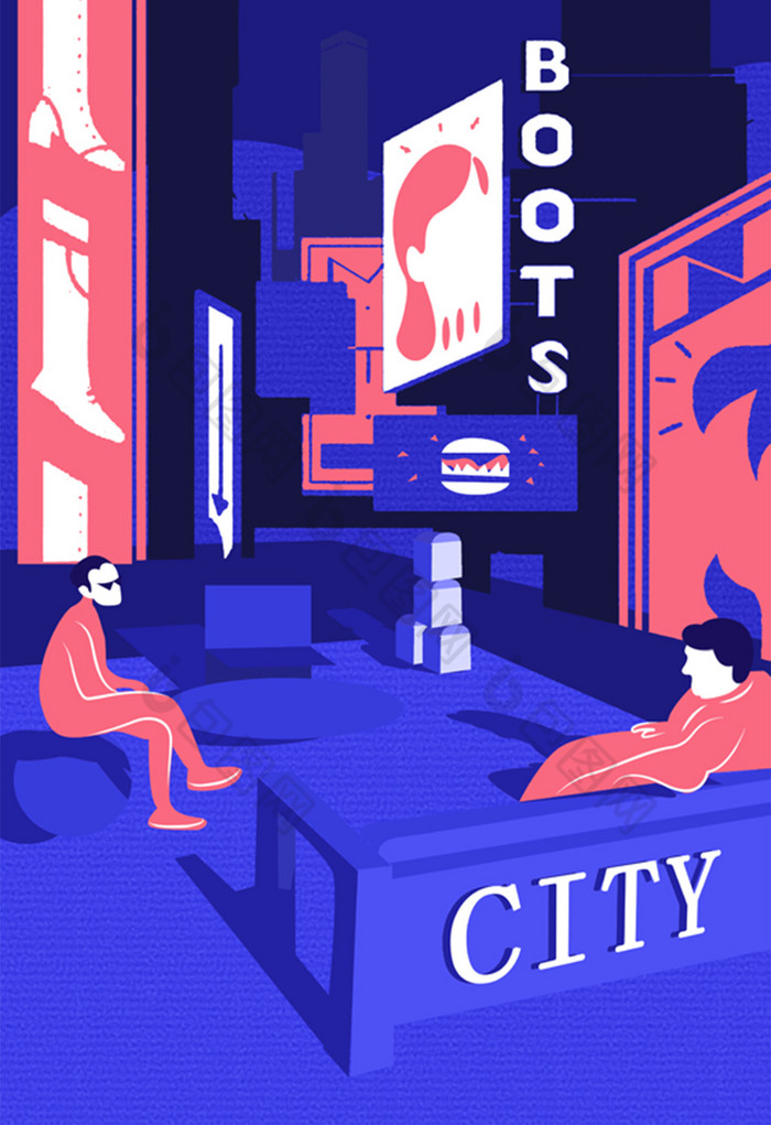 美式citypop街头风插画