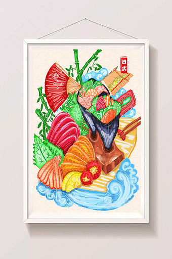 创意日式寿司海鲜主题浮世绘插画图片